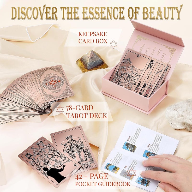 lrjrizzo Waterproof Tarot Cards with Meanings on Them Gold Tarot Cards with Guide Book Gold Foil for Beginners 78 Classic Origina Rider Waite Taro Deck Fortune Telling Game - Image 3
